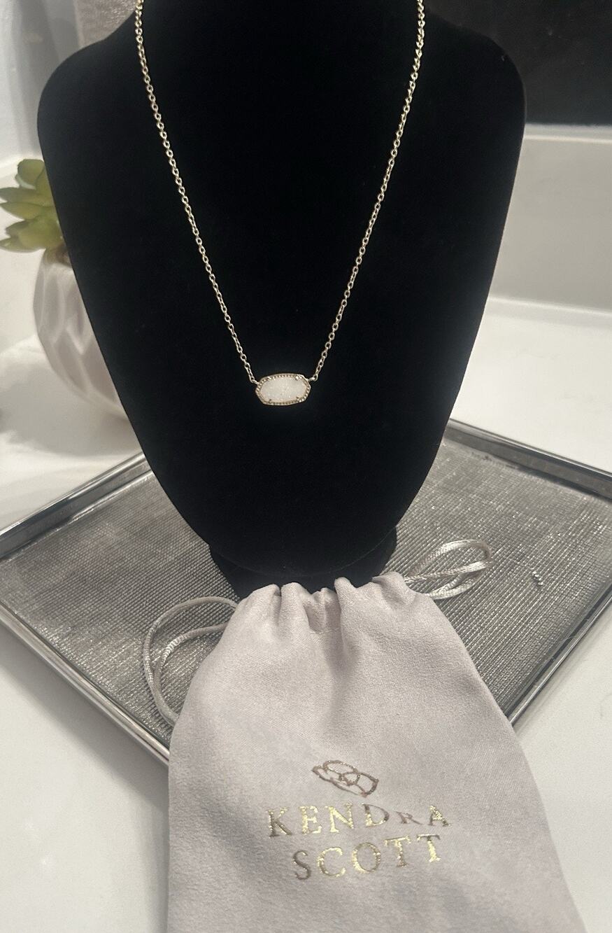 Kendra Scott Elisa Gold Pendant Necklace in Iridescent Drusy with Pouch